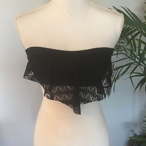 HULA HONEY BLACK CHEVRON MESH OVERLAY BIKINI TOP